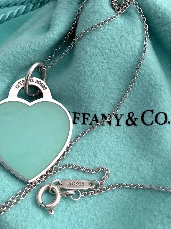 Tiffany & Co. Please Return To Tiffany Blue Enamel Heart Tag Pendant Necklace 18
