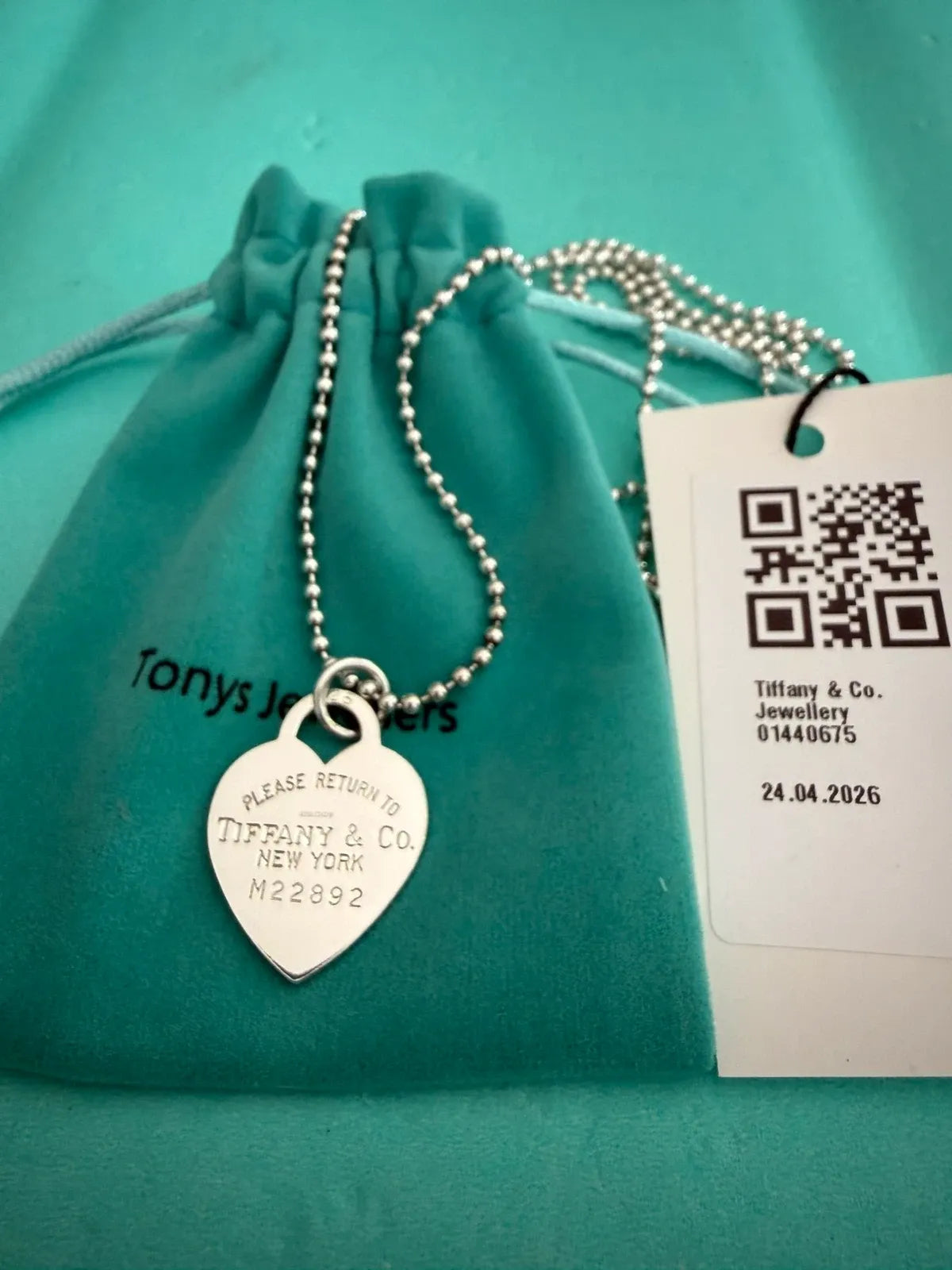 Tiffany & Co. Please Return To Tiffany Heart Tag Beaded Necklace 34 (Heart Tag beaded necklace by Tonys Jewellers)