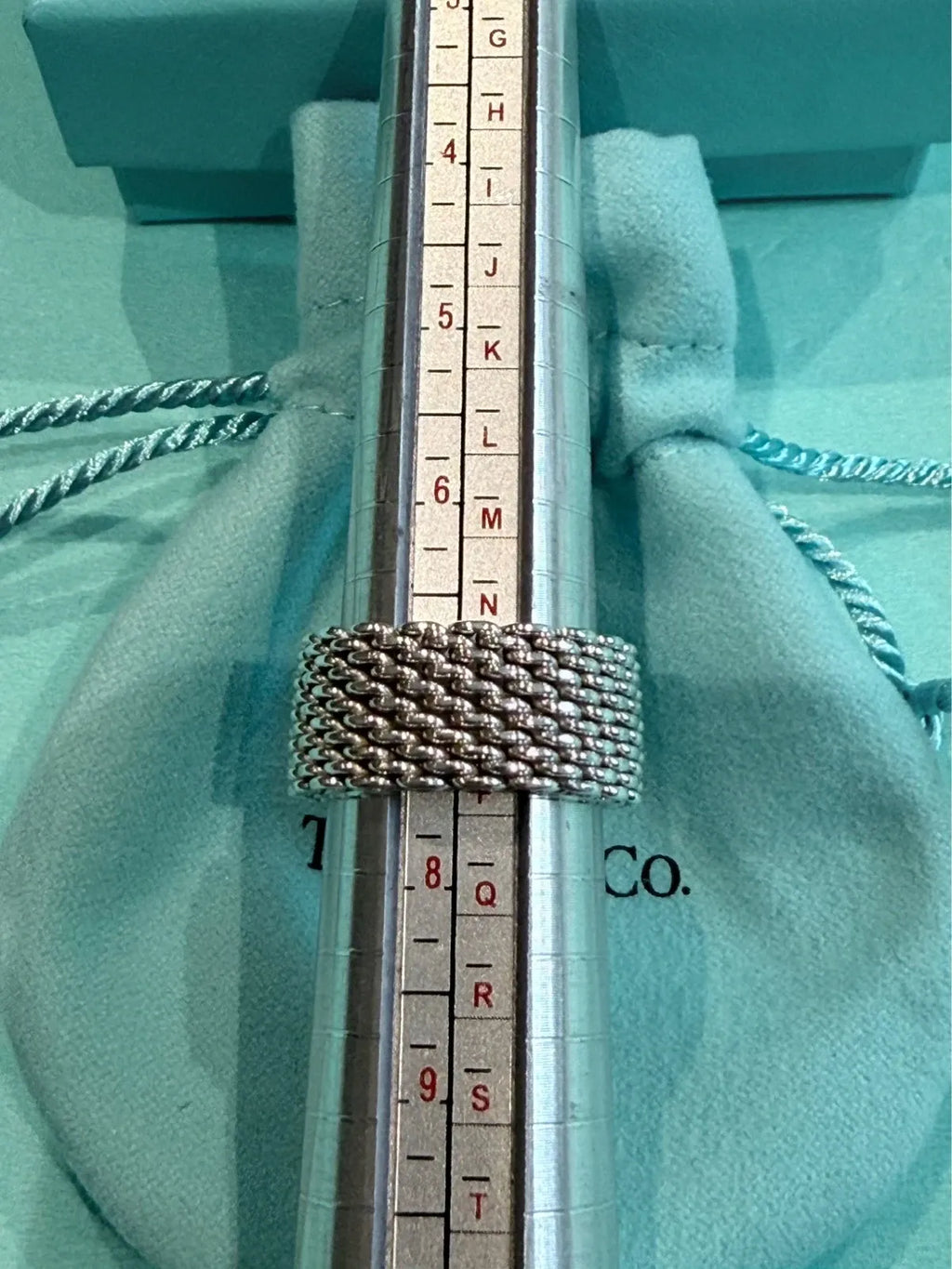 Tiffany & Co Sterling Silver Somerset Mesh Flexible Wide Band Ring Size N 1/2