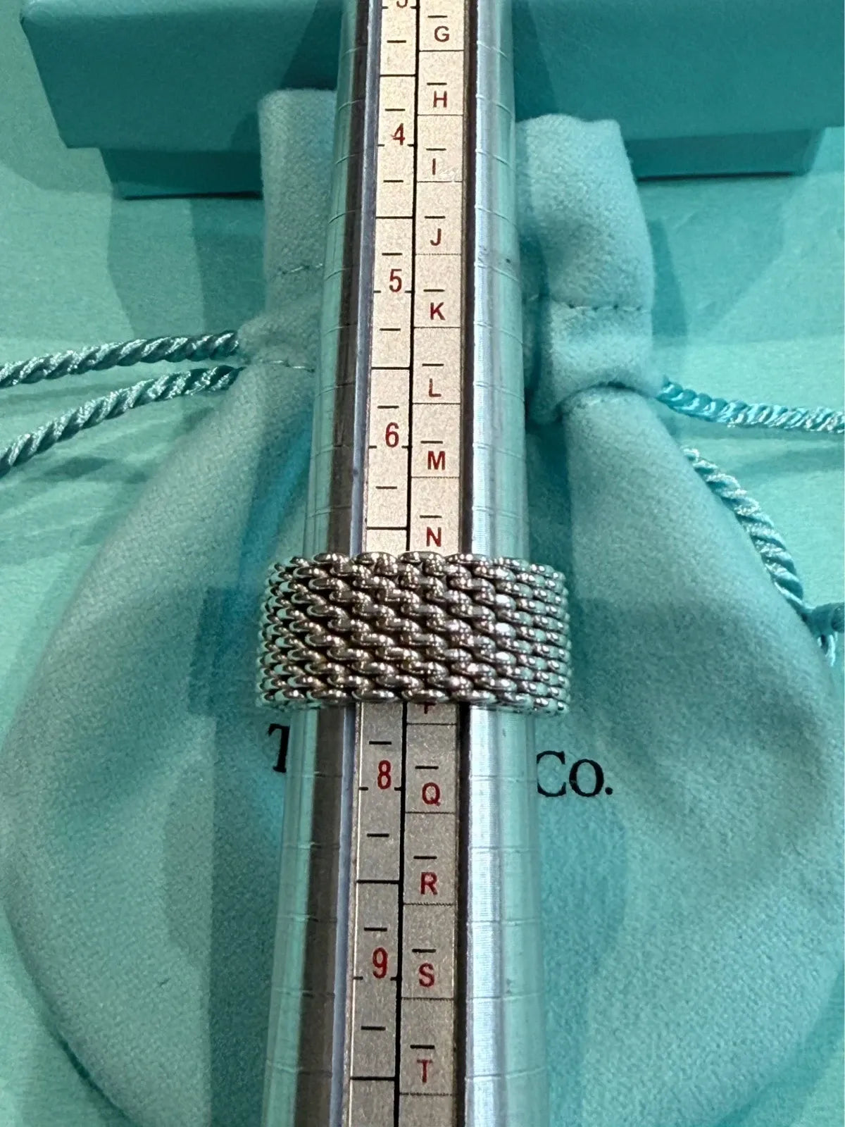 Tiffany & Co Sterling Silver Somerset Mesh Flexible Wide Band Ring Size N 1/2